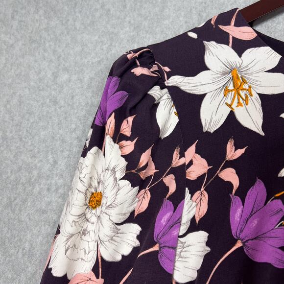 Eliza J Purple Floral Long Sleeve Bodycon Midi Dress Size 8 - Picture 8 of 12